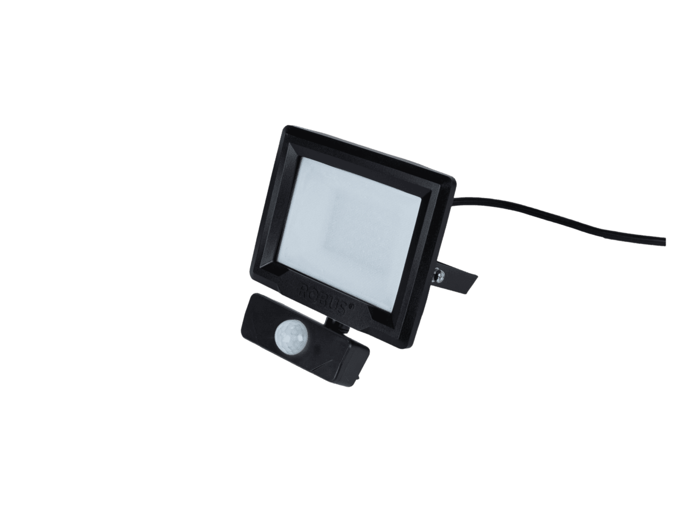 ROBUS, HILUME 10W LED Flood Light With PIR, IP65, Black, 3000K, c/w 1m Flex