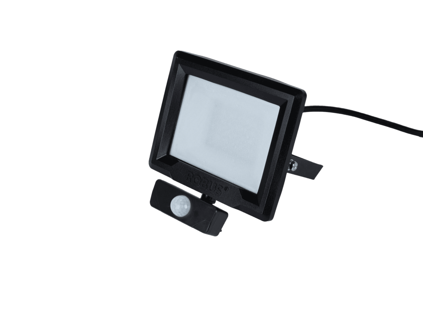 ROBUS, HILUME 20W LED Flood Light With PIR, IP65, Black, 3000K, c/w 1m Flex