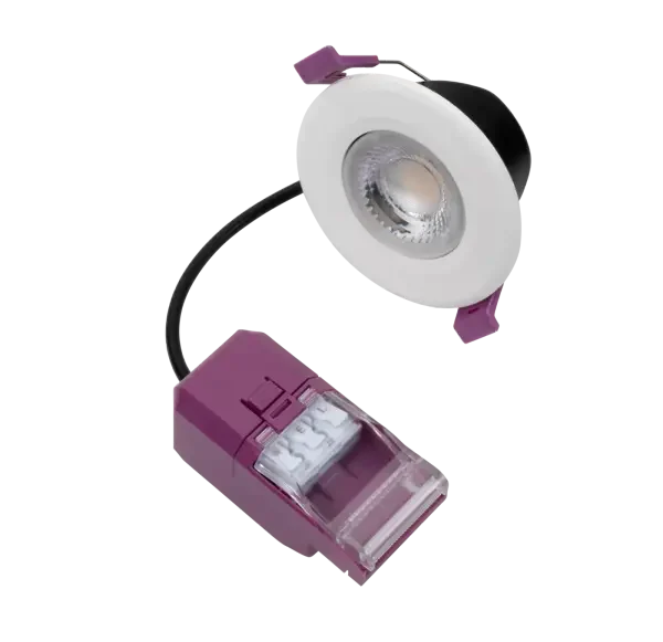 ROBUS RTETX-01 TILT, ADJUTABLE TRIUMPH EXPRESS TILT 4/6 Dual Wattage IP65 Fire Rated Downlight CCT4 2 part connector white Trim
